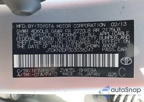 2013 Toyota Prius Plug-In z USA, uszkodzony, nr VIN JTDKN3DP3D3038247